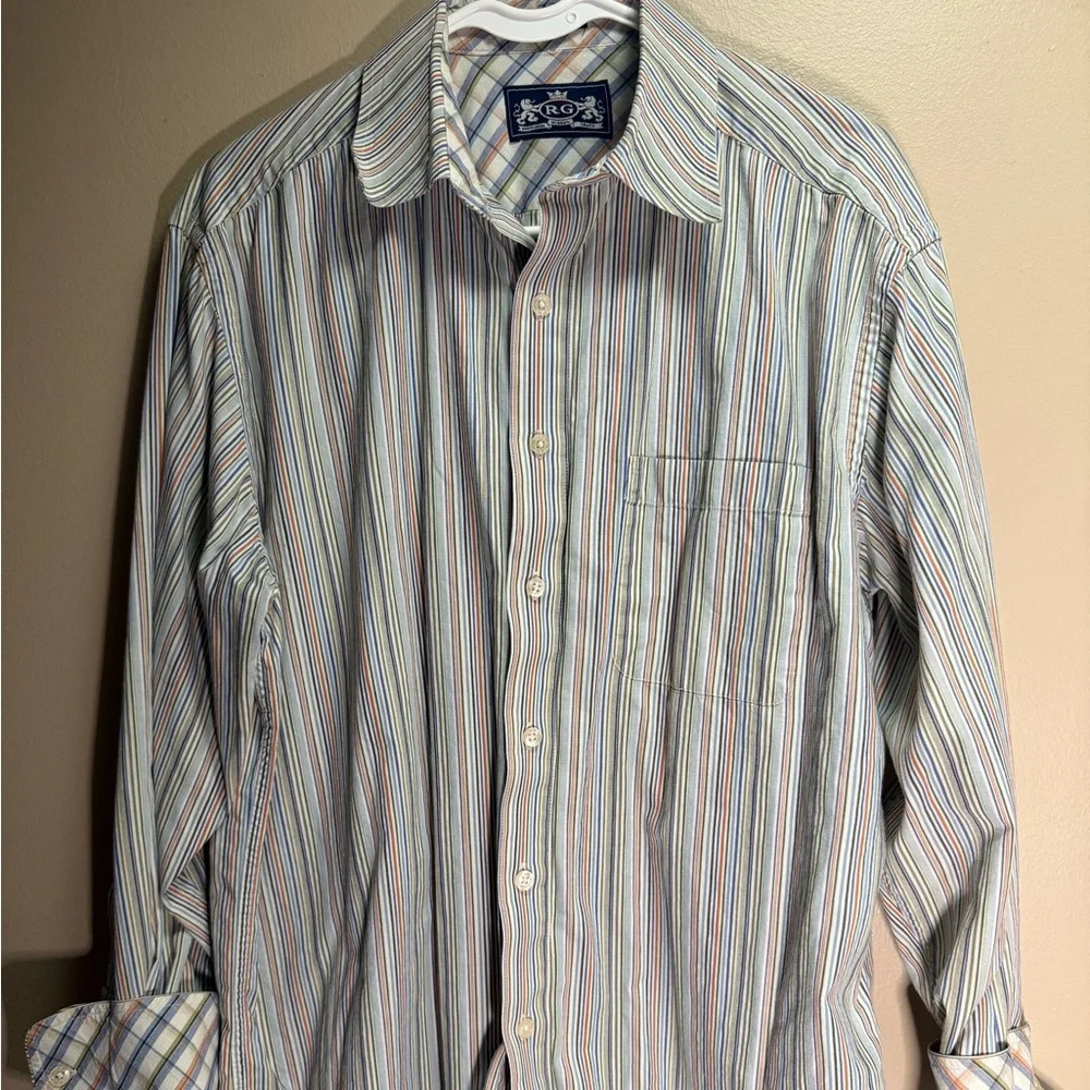 Vintage Robert Graham R&G Stripe Button Shirt L Multi Color Y2K Cotton - Picture 1 of 8
